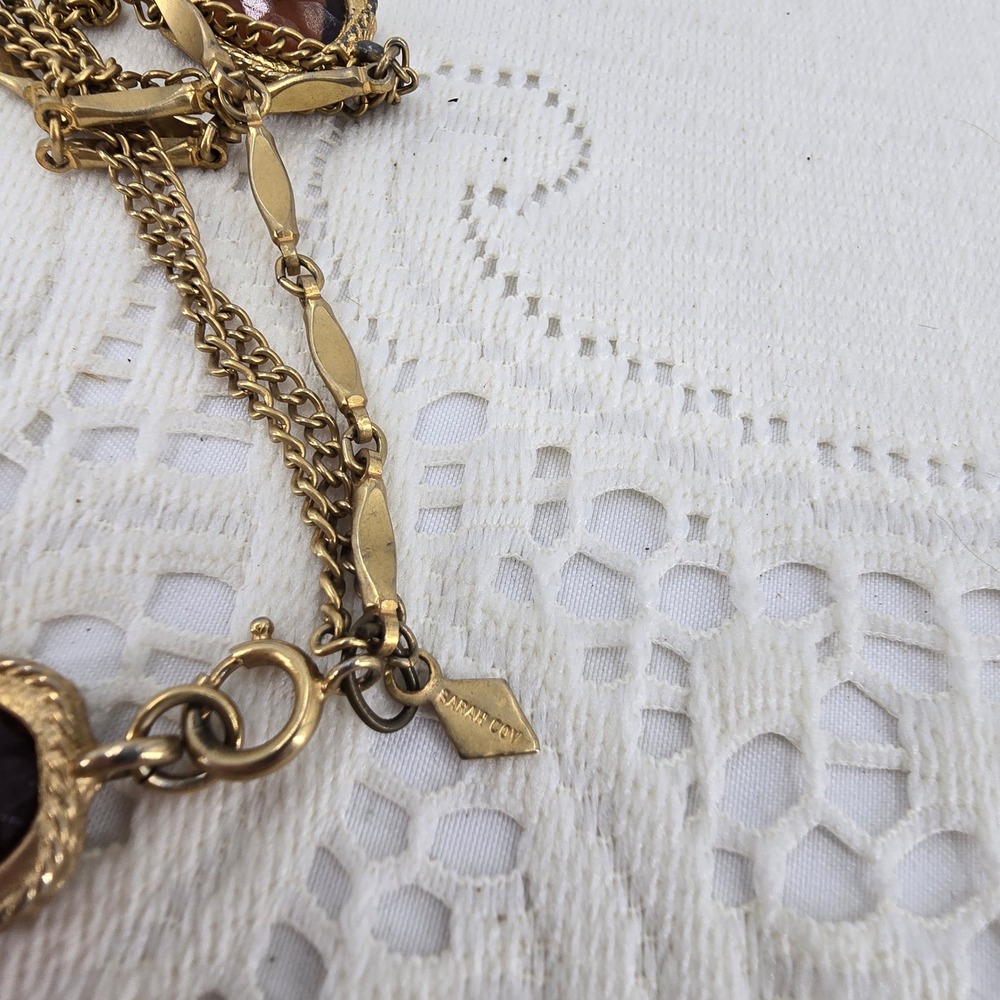 Sarah Coventry Vintage Necklace Gold Tone Multi Strand Amber Glass Stone - Picture 4 of 10